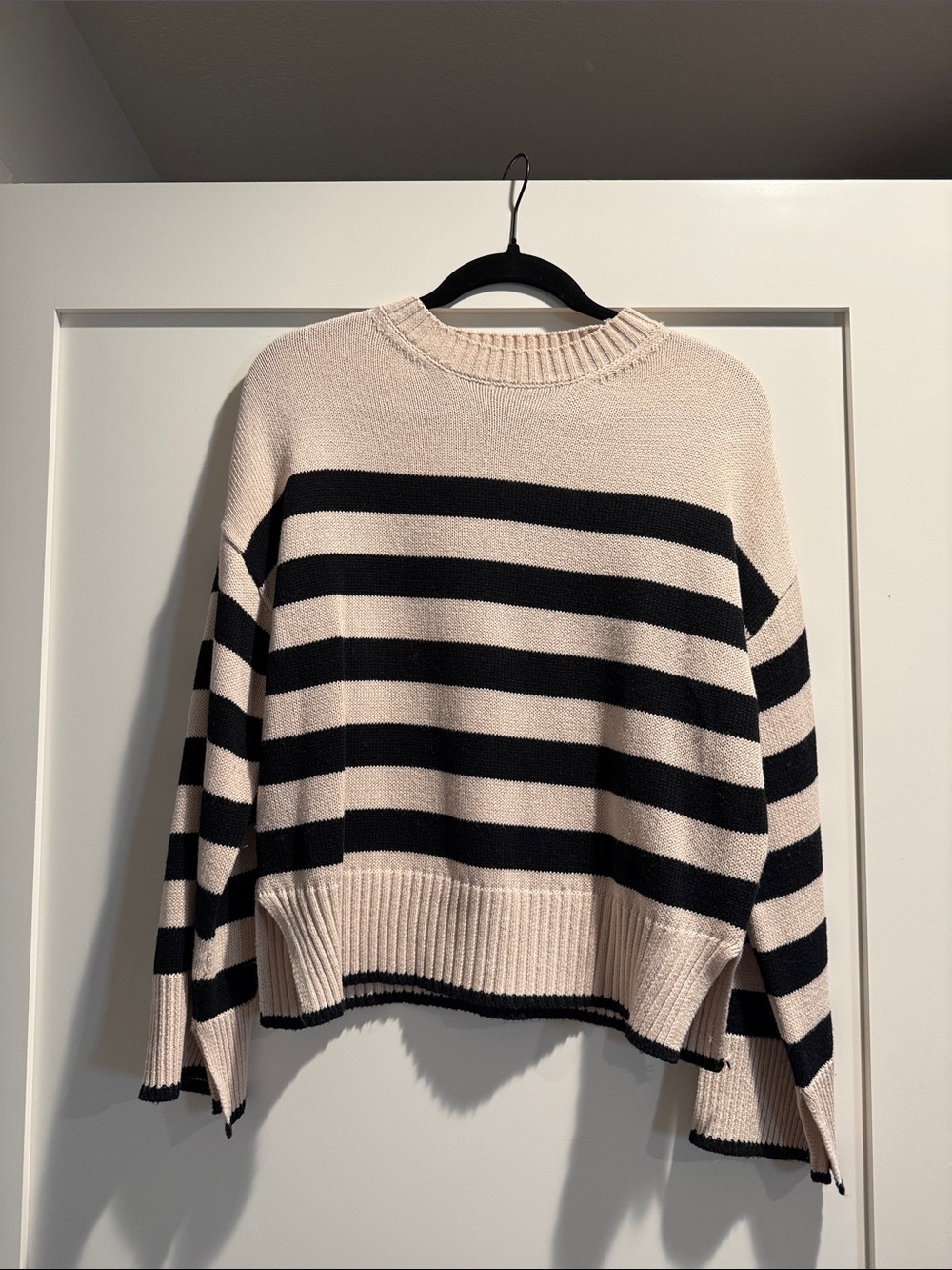 RD Style Pink and Black Striped Crewneck Sweater